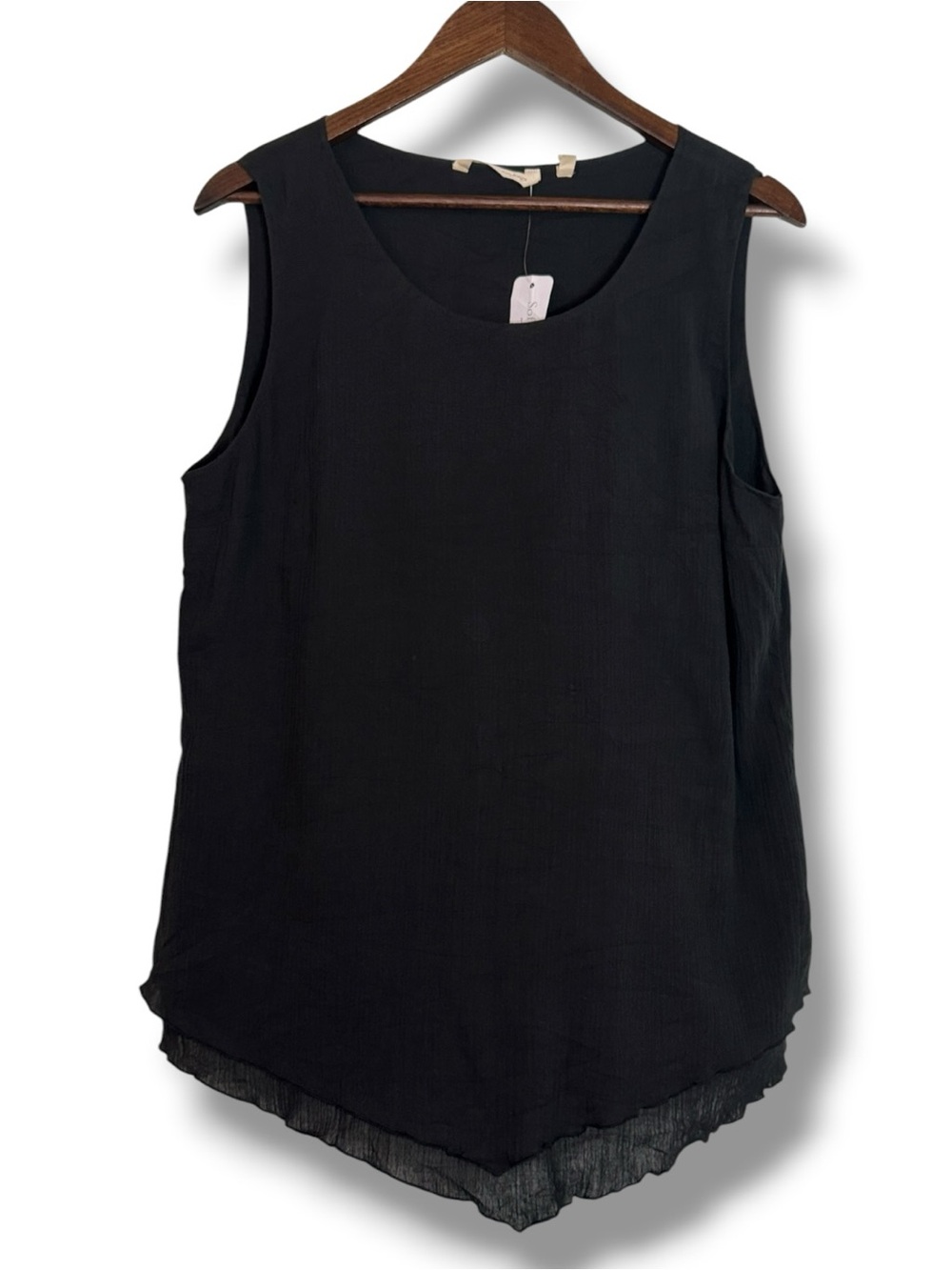 Soft Surroundings Siesta Key Tank Black Gauzy Cotton Large NEW